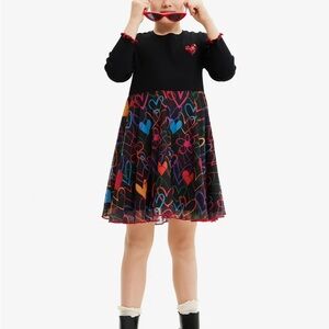 Desigual Black Dress with Multicolor Heart Design